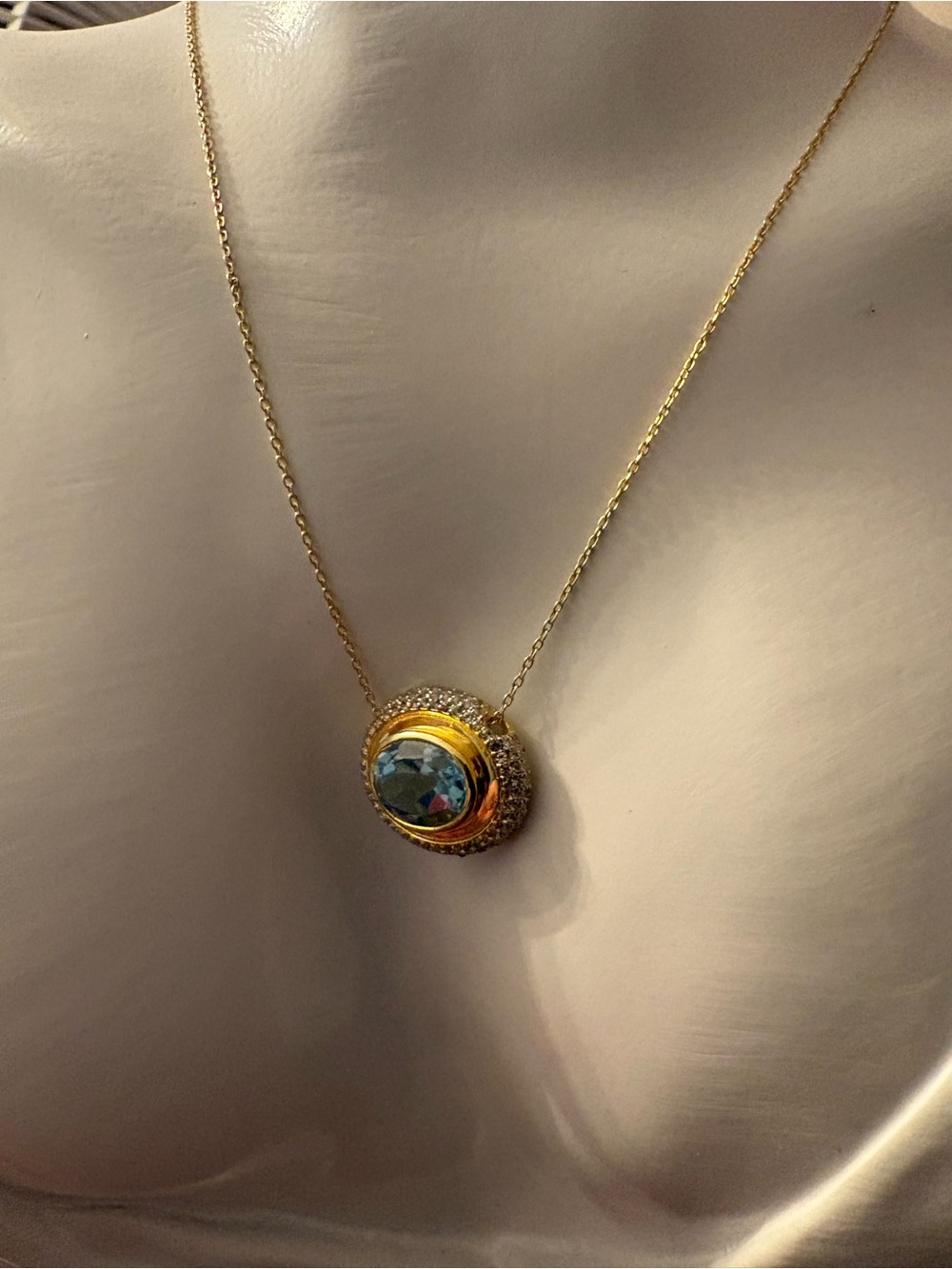 NEW 4.41 CT Blue White Topaz Sterling Silver Pendant Necklace Adjustable
